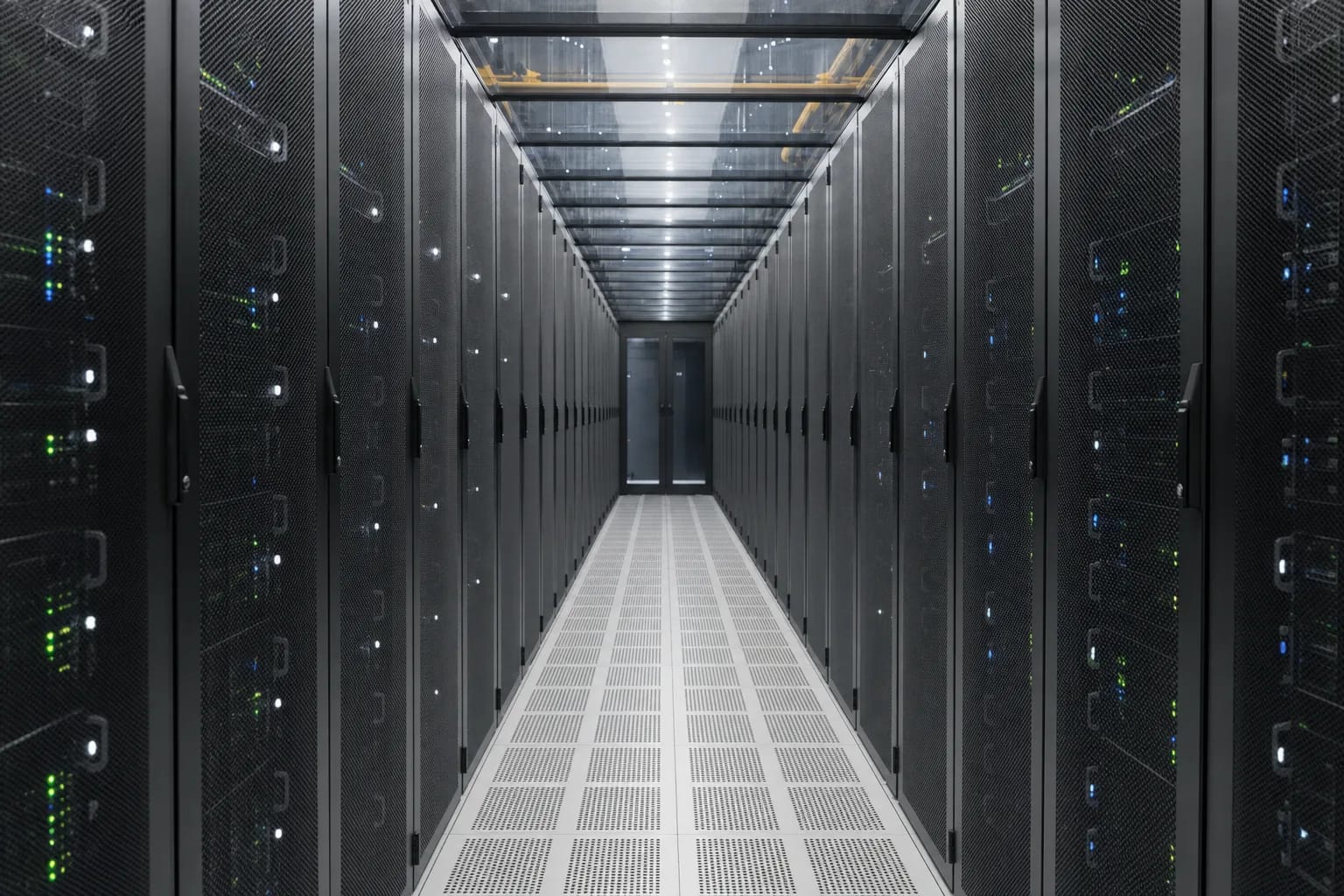 Allée froide d’une salle informatique en exploitation continue