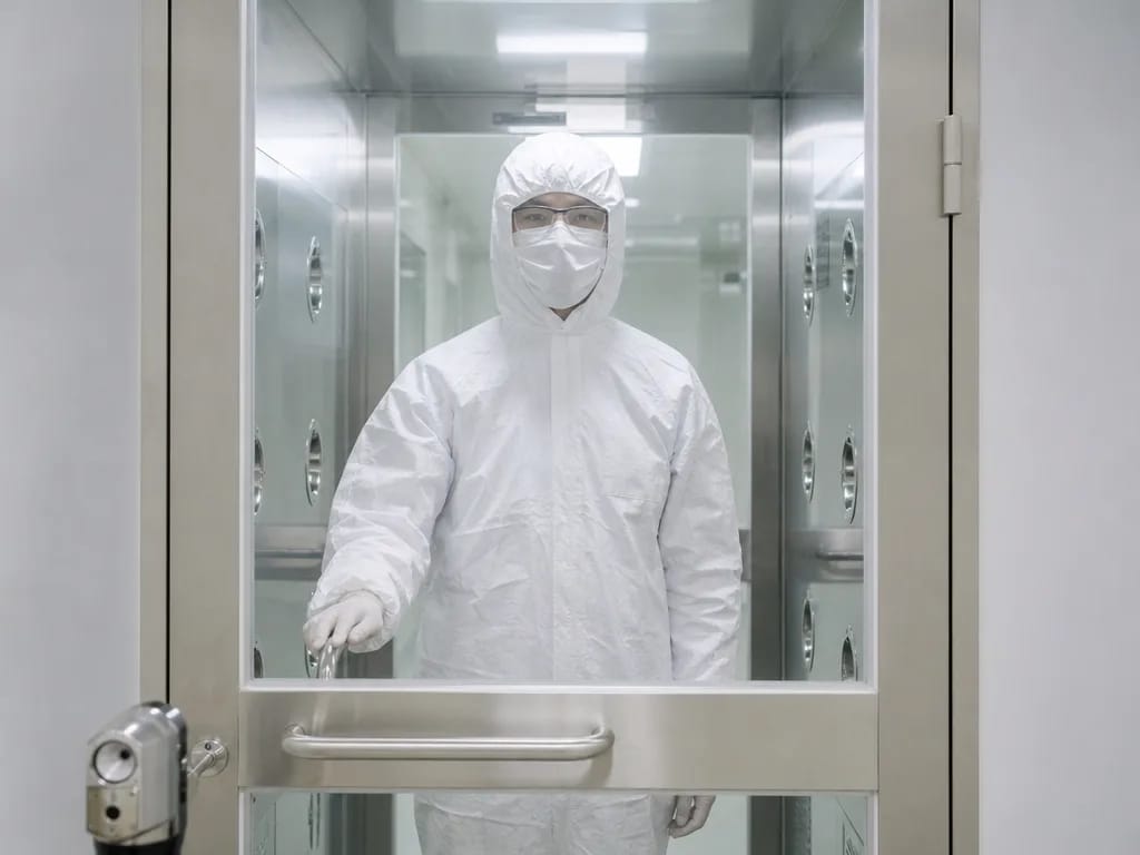 Sas d’accès contrôlé d’une salle blanche pharmaceutique