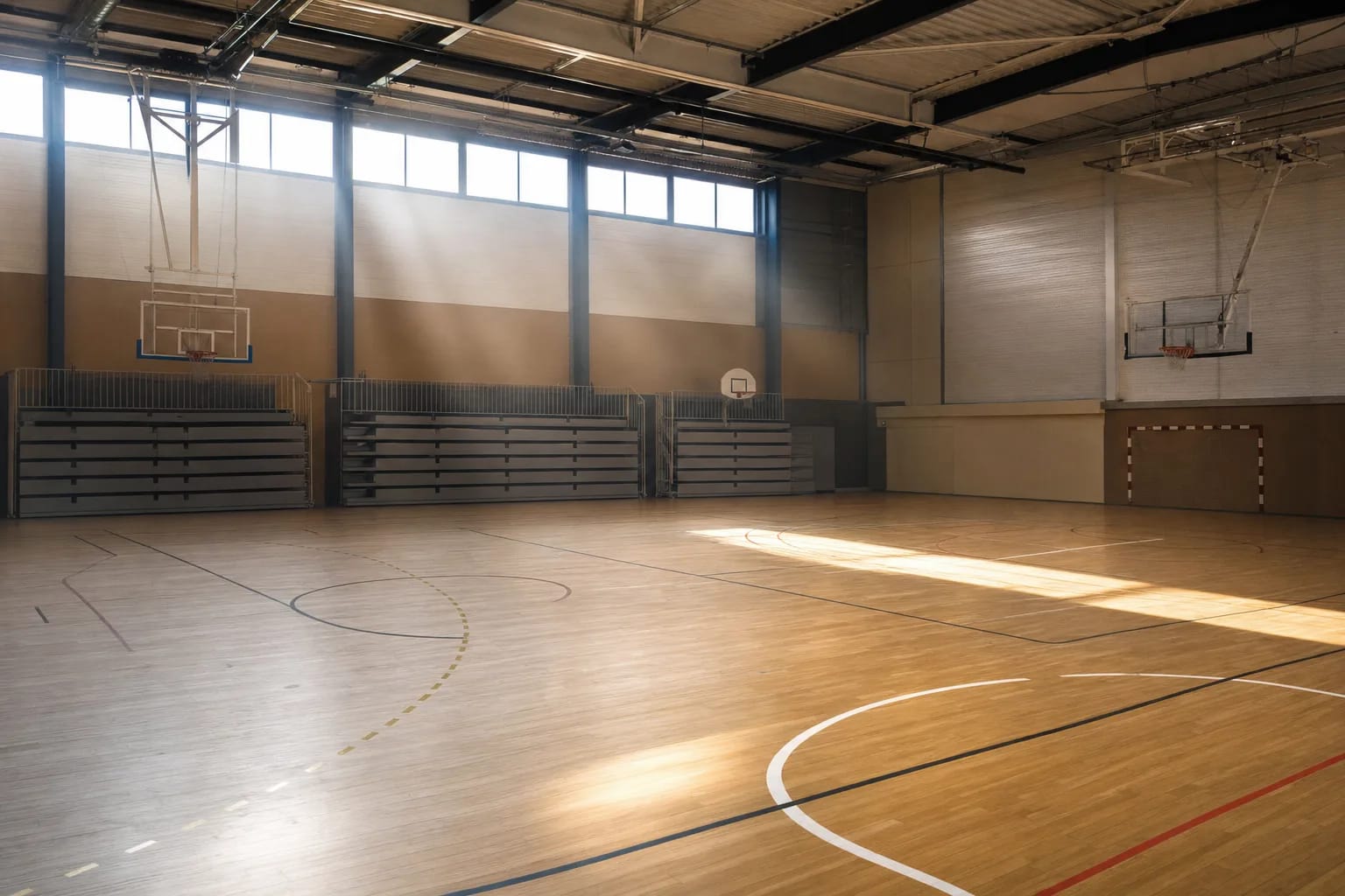 Salle multisports vide aux heures chaudes de la journée