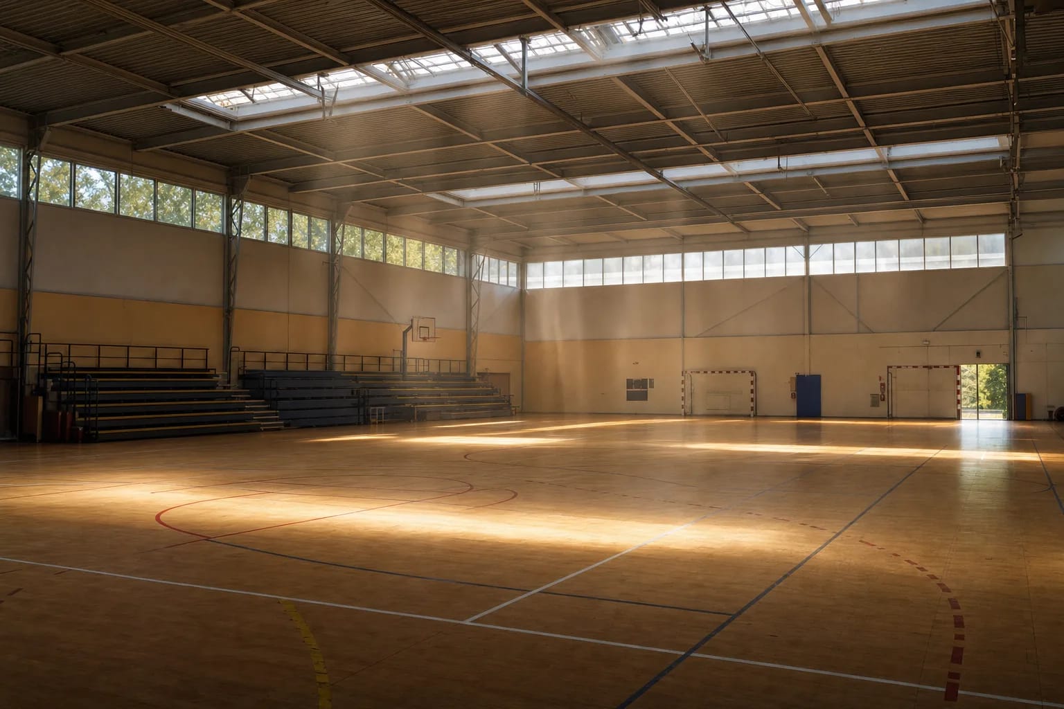 Gymnase scolaire aux grands volumes non climatisés en période de forte chaleur